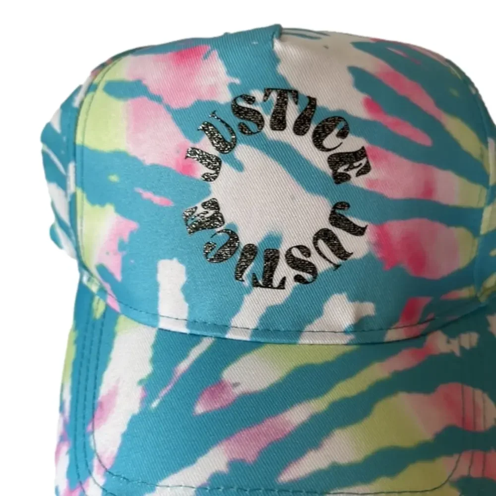 Justice Hats White and Silver and Blue Tye Dye One Size